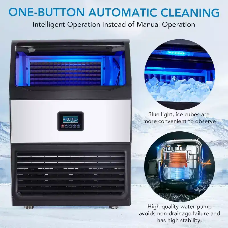 Garvee 265 LBS/24H Commercial Ice Maker Stainless Steel Ice Cube Machine With 55 lbs Basket