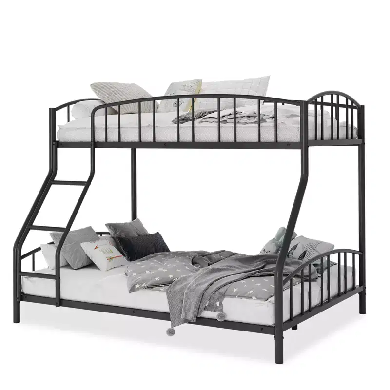 Space-Saving Twin Over Full Bunk Bed, Arched Guardrail, No Box Spring Needed, Ladder, Sturdy Slats Support