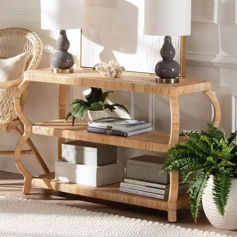 bali & pari Dalida Rattan 3 Tier Console Table Natural