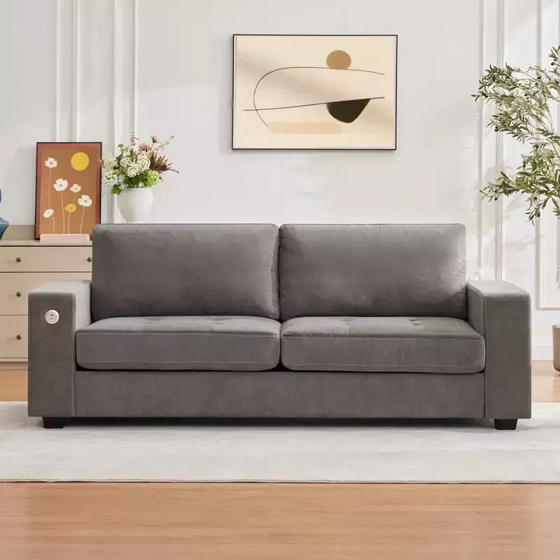 90 Modern Sofa 2-Seater Couches, Chenille Sofas with Extra Large Seat Width & Depth,USB/Type-C Charging Port & Side Pocket, Medium Firm Sofa Cushion