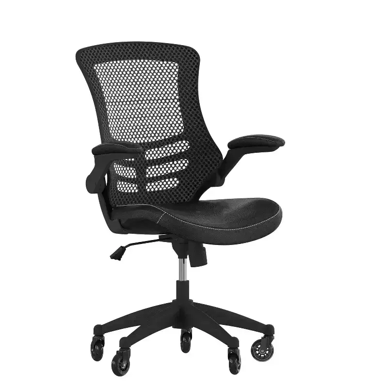 Mid-Back Swivel Ergonomic Task Office Chair with Flip-Up Arms and Transparent Roller Wheels