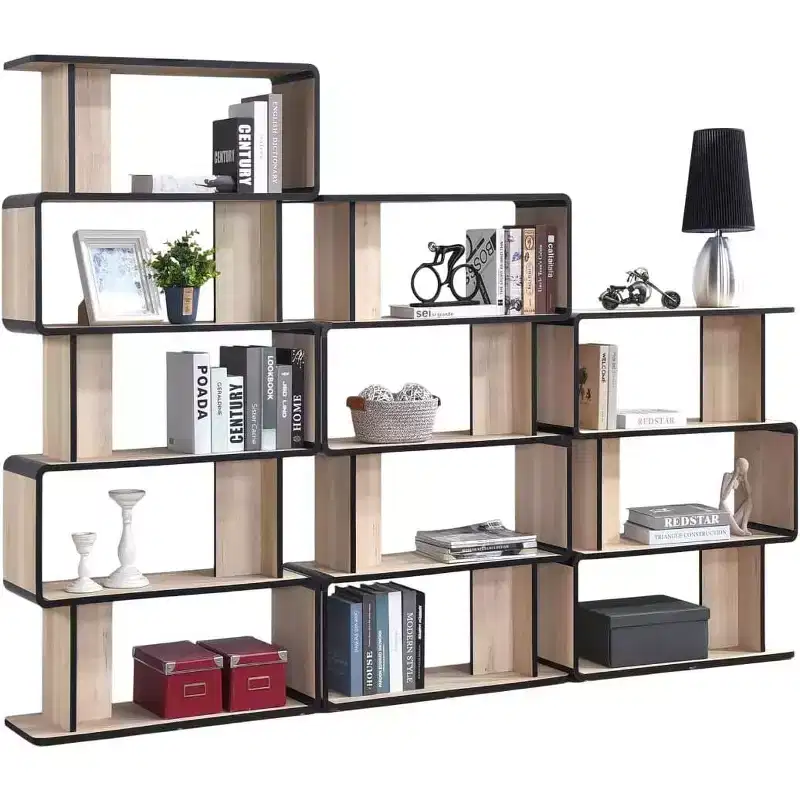 Kings Brand Furniture Nathan 3-Piece Bookcase Set with 3-Tier, 4-Tier & 5-Tier Shelves, Modern Oak/Black Wooden Display & Storage Organizer