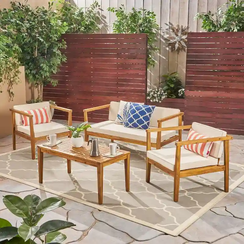 Outdoor 4-Seater Acacia Wood Chat Set