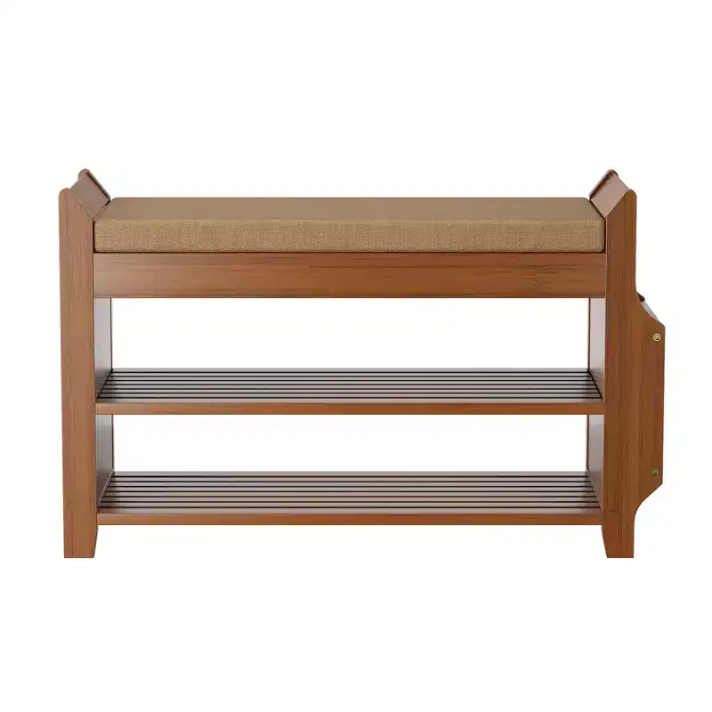 ELECWISH 31.5 Bamboo Shoe Bench with Storage - 2-Tier Shoe Rack, Hidden Drawer & Side Organizer, Brown