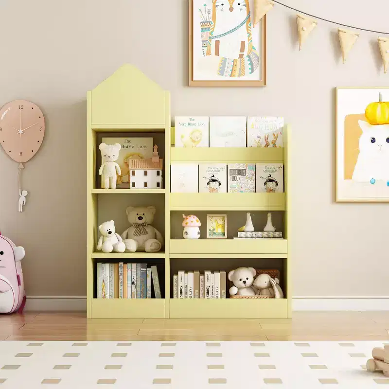 Kids Wooden Bookshelf Toy Storage Organizer with Bookcase, Kid's Big Storage Unit with 6 Compartments 2 Baskets Bins Toys Box Organizer for Books Toys