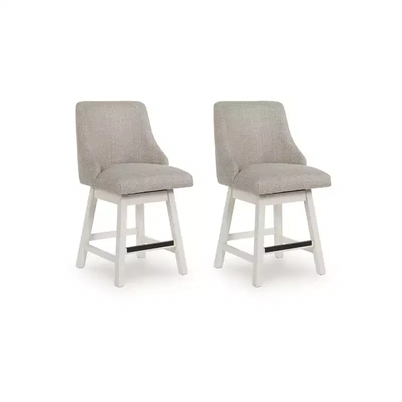 Signature Design by Ashley Robbinsdale Upholstered Swivel Counter Height Barstools, Set of 2, Antique White with Light Gray Fabric Seat