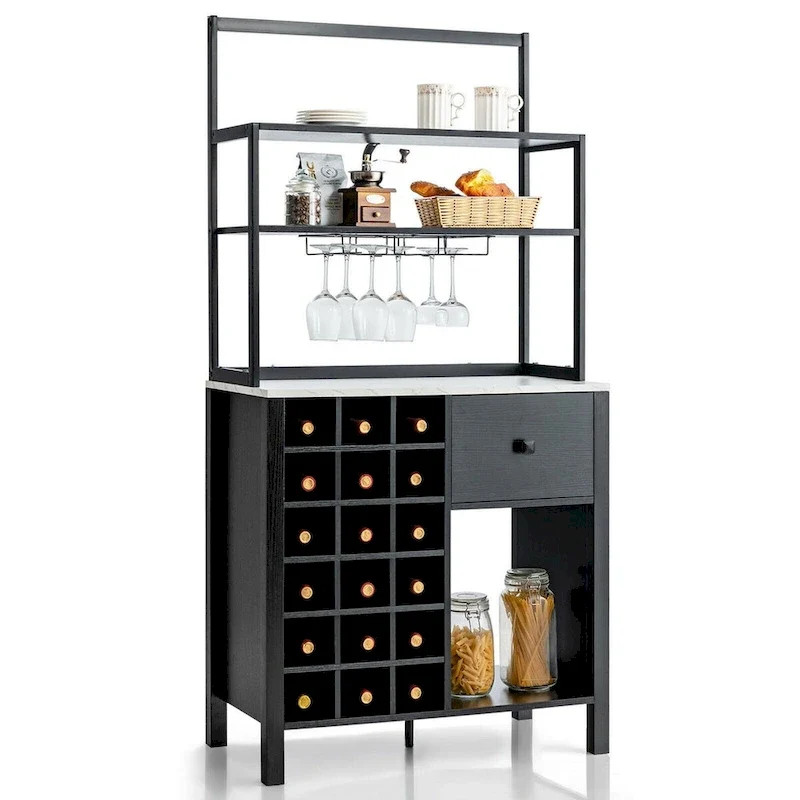 Kitchen Baker's Rack with Wine Rack and Glass Holder
