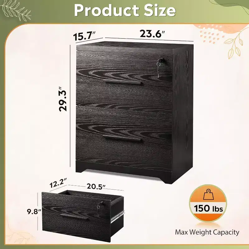 2-Drawer Lateral File Cabinet with Lock & Anti-Tilt Mechanism, Printer Stand, 23.6