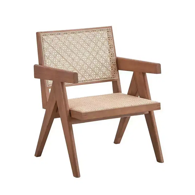 Rattan & Wood Accent Chair, Scandinavian Style, Natural Finish