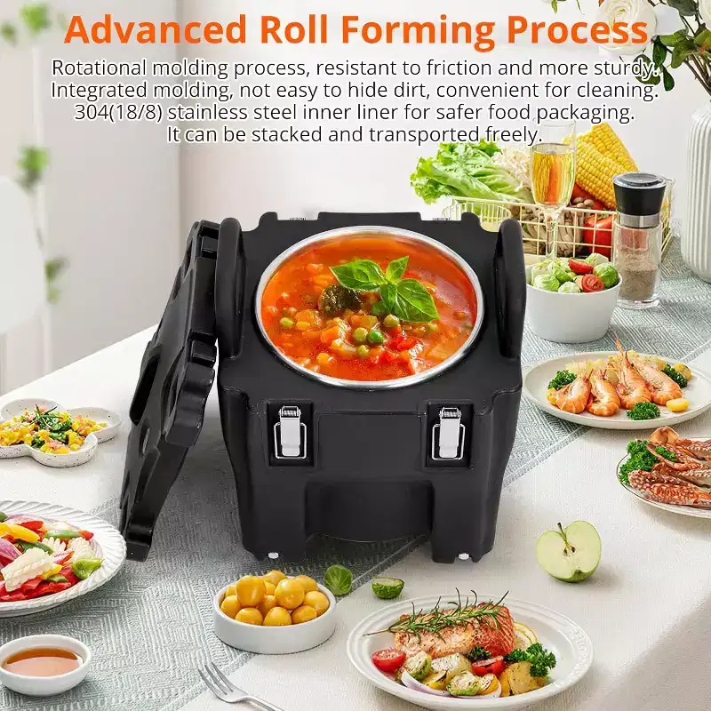 Insulated Food Carrier 22Qt Stackable Hot Box with Spoon and Wheels