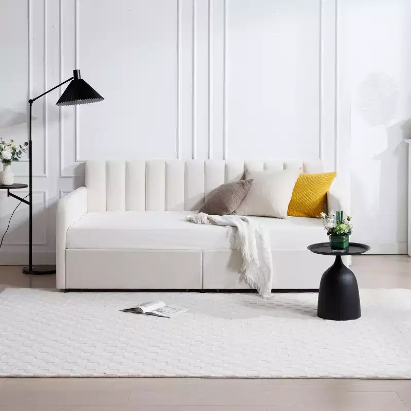 GDFStudio Gunter Velvet Upholstered Twin Daybed with 2 Drawers