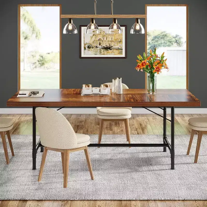 70.9-inch Dining Table for 6-8 People, Rectangle Wood Kitchen Table with Tube Metal Frame for Dining Room, Living Room