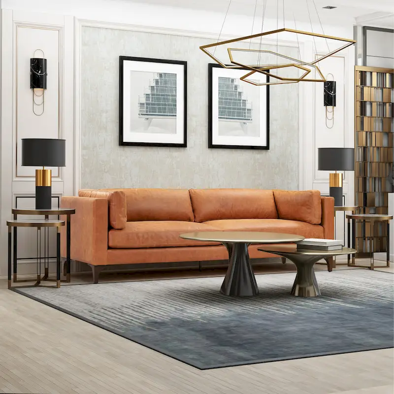 Poly & Bark Argan 93 Sofa in Cognac Tan - Full Grain Genuine Italian Leather