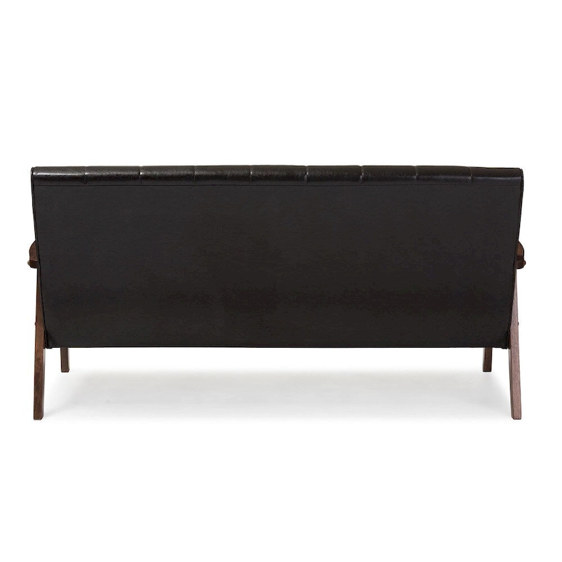 Baxton Studio Nikko Mid-century Modern Scandinavian Style Dark Brown Faux Leather Wooden 3-Seater Sofa