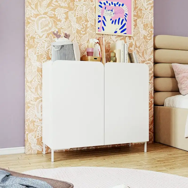 White / Black Mid-Century Modern 2-Door Accent Cabinet