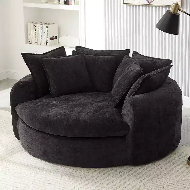 59.8 Round Chaise Sofa Loaf Sofa Boneless Round Couch, Full-Compressed Sofa Bed with 8 Throw Pillows