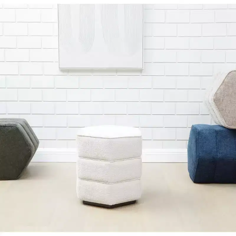 Rosaria Chenille Hexagon Ottoman — Wood Frame, Polyester, Polyurethane Foam