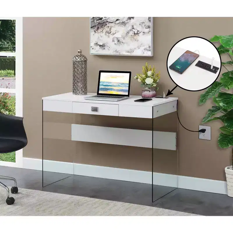 42 SoHo Glass Desk with Charging Station - Breighton Home