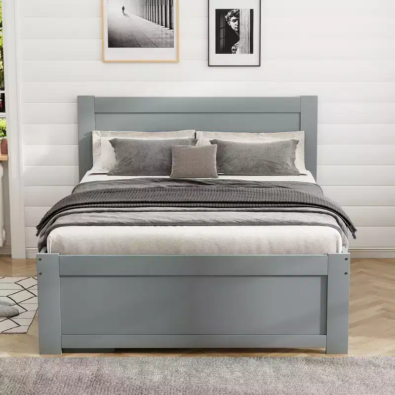 Twin/Full Size Wood Platform Bed With Drawer and Two Storage Shelves 4O - ModernLuxe