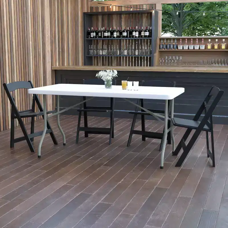 5-Foot Granite White Plastic Folding Table, Banquet / Event Folding Table