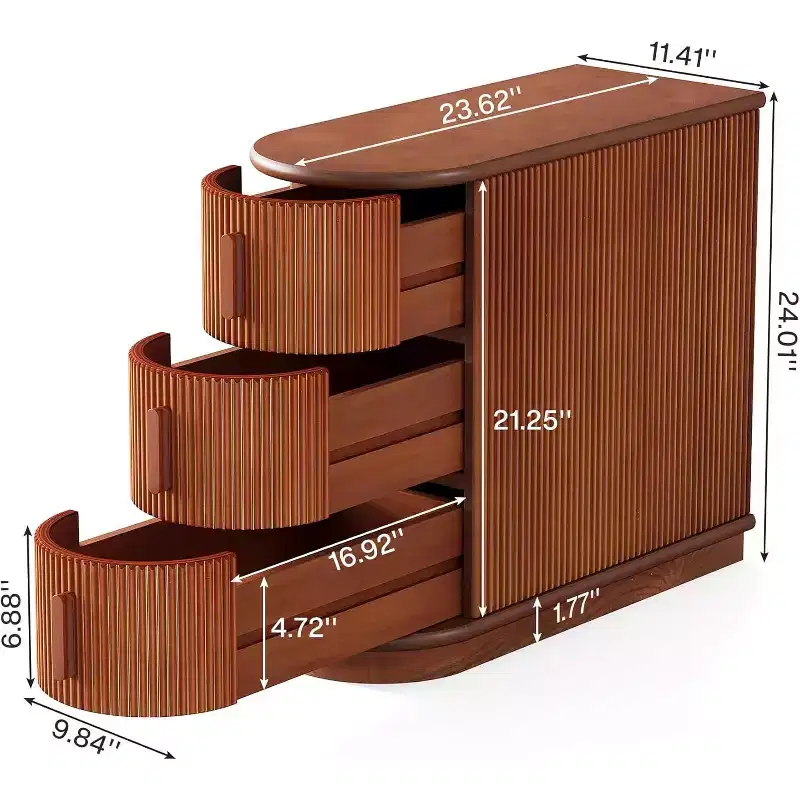 3-Drawer Wooden End Table, Modern Sofa Side Table and Slim Nightstand for Living Room, Bedroom, Walnut, No Assembly Required