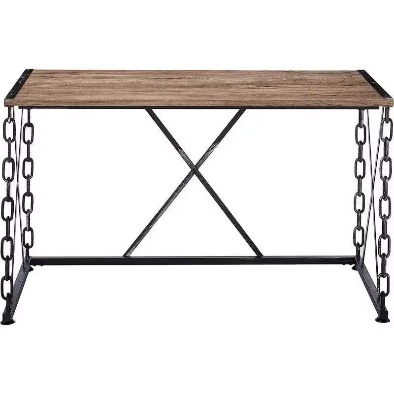Royal Hampton Wooden Desk With Metal 'X' Frame, Rustic Oak Brown