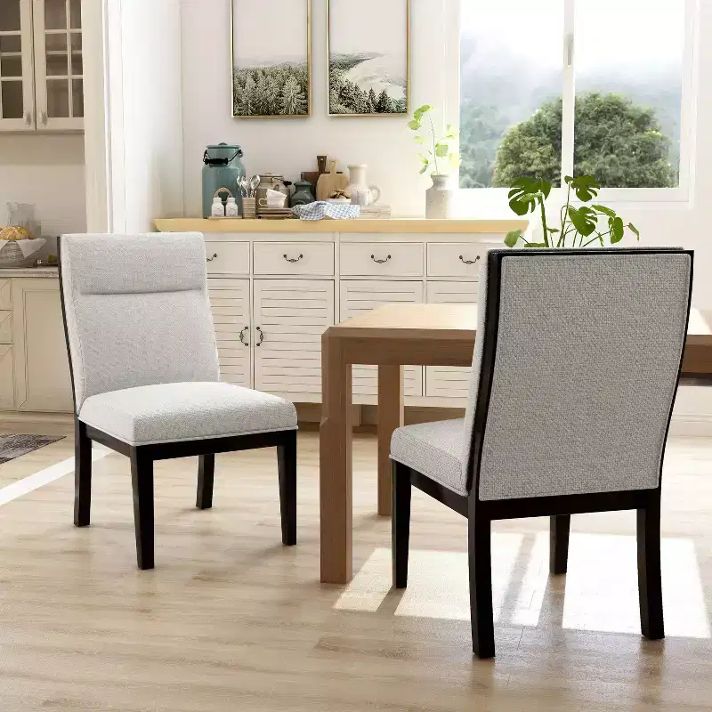 Set of 2 Sky Upholstered Side Chairs Black/White - HOMES: Inside + Out: Modern Contoured Back, Tapered Legs