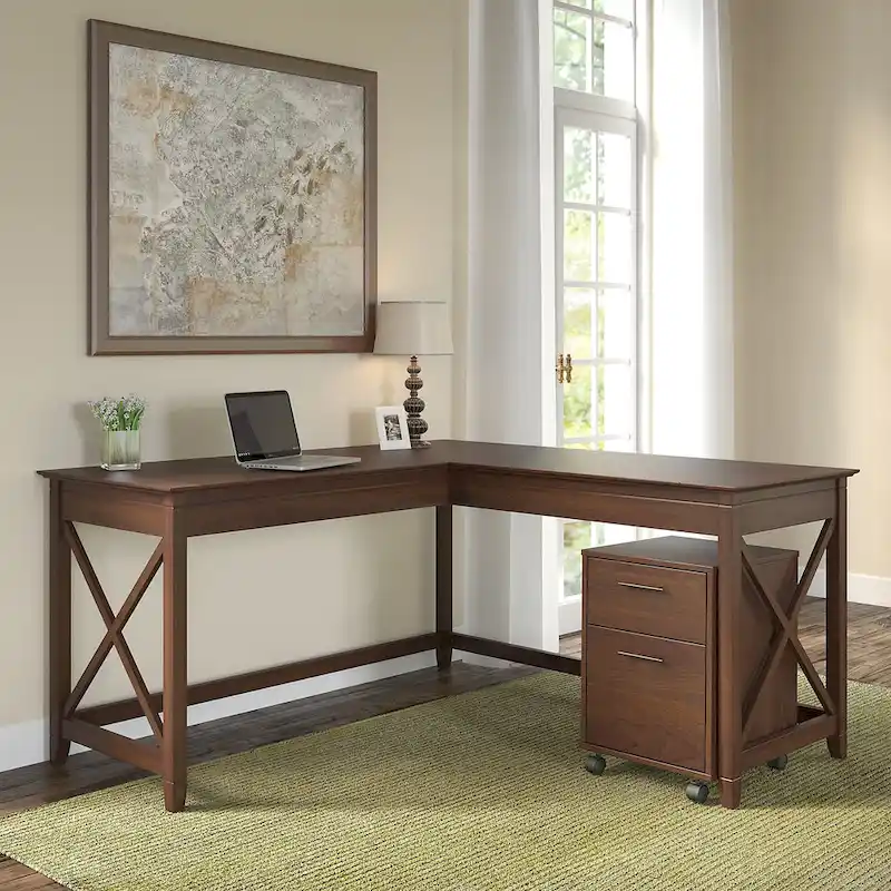60W L-Shaped Office Desk (with Mobile Filing Cabinet)