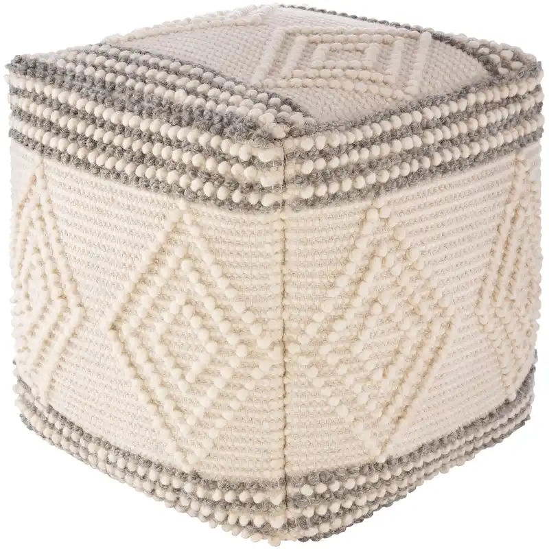 Hand-Woven Cube Pouf, Charcoal / White, Boho Style, Seats 1