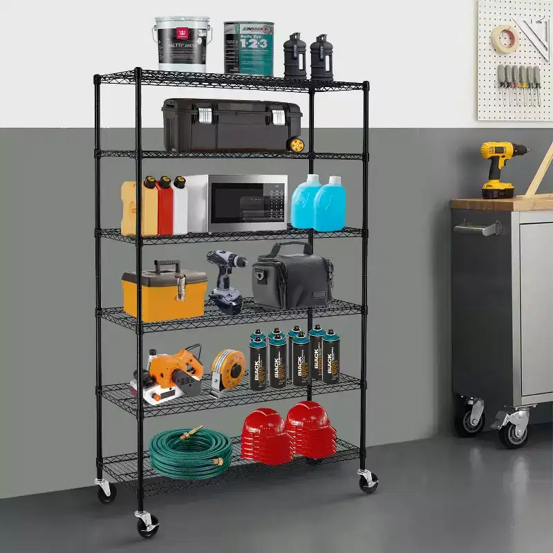 6-Tier Adjustable Metal Shelf Wire Shelving Unit Storage with Wheels Space-Saving Organization Solution for Garage Basement