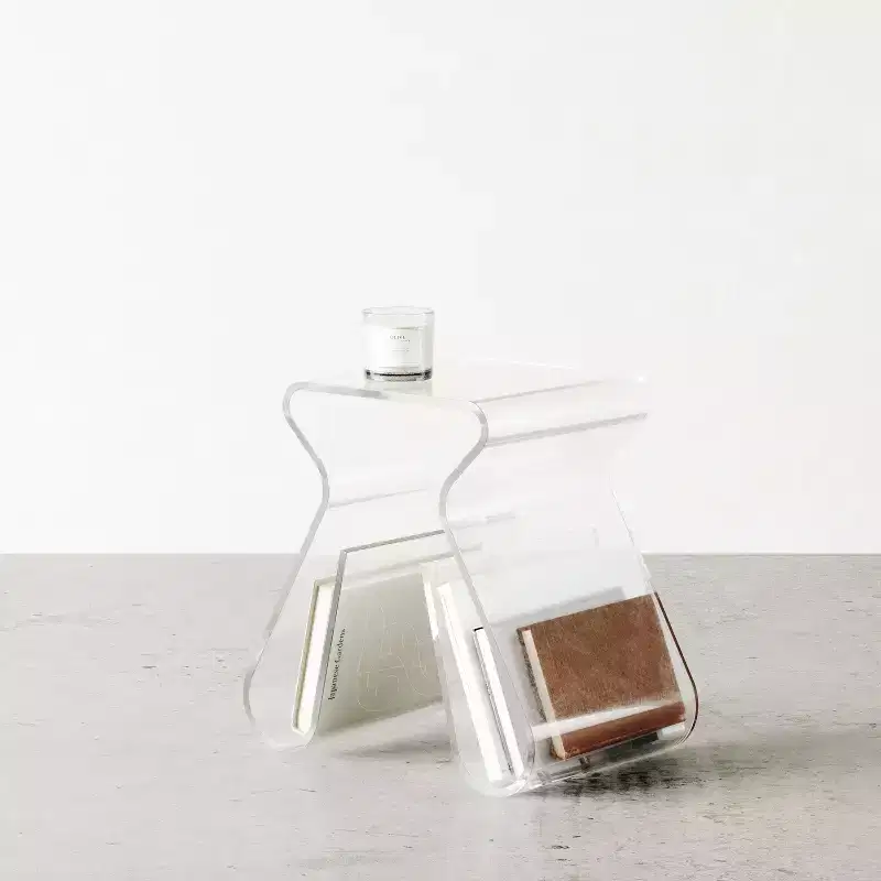 Acrylic Stool and Magazine Rack, Clear