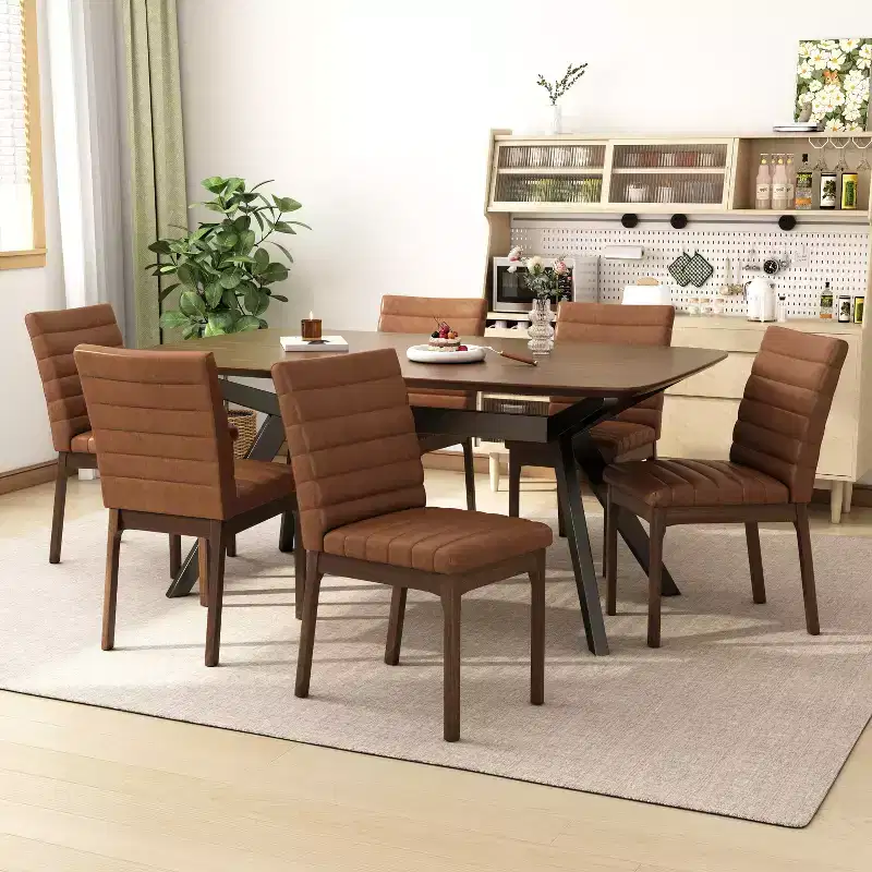 Christopher Knight Home Latisha 7 Piece Mid-Century Modern Rubberwood Upholstered Dining Set