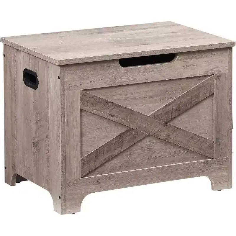 Wooden Storage Bench with Safety Hinge, Multi-Use Seat and Organizer with Side Handles