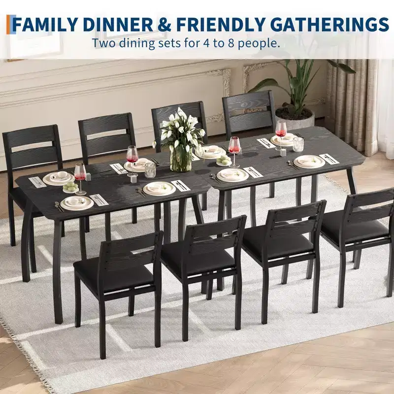 5 Piece Metal Frame Kitchen Table and Chair Set, with Chamfer Design