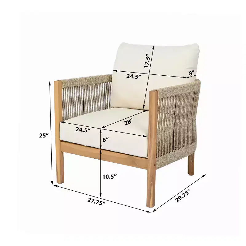 Christopher Knight Home Celeste Patio Rope Weaving Acacia Wood Upholstered Club Chair (Set of 2)