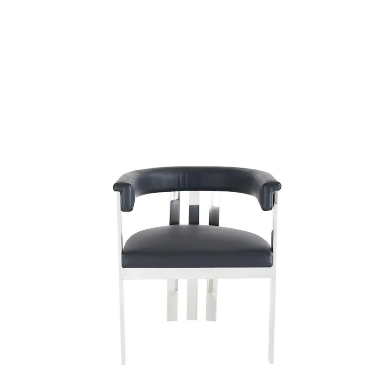 Modrest Pontiac Modern Black Vegan Leather and Stainless Steel Dining Chair