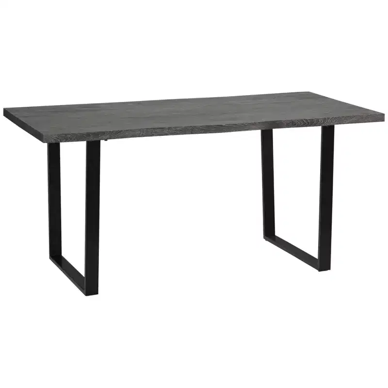 HOMCOM 63 Wavy-Edge Modern Dining Table for 6 People, Wooden Kitchen Table with Steel Legs, Rectangle Dinner Table with Strong Metal Base, Gray