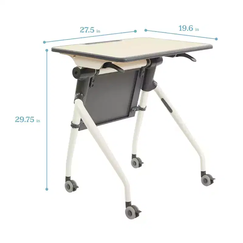 Nesting Student Desk with Modesty Panel, Classroom Furniture, Maple/Grey