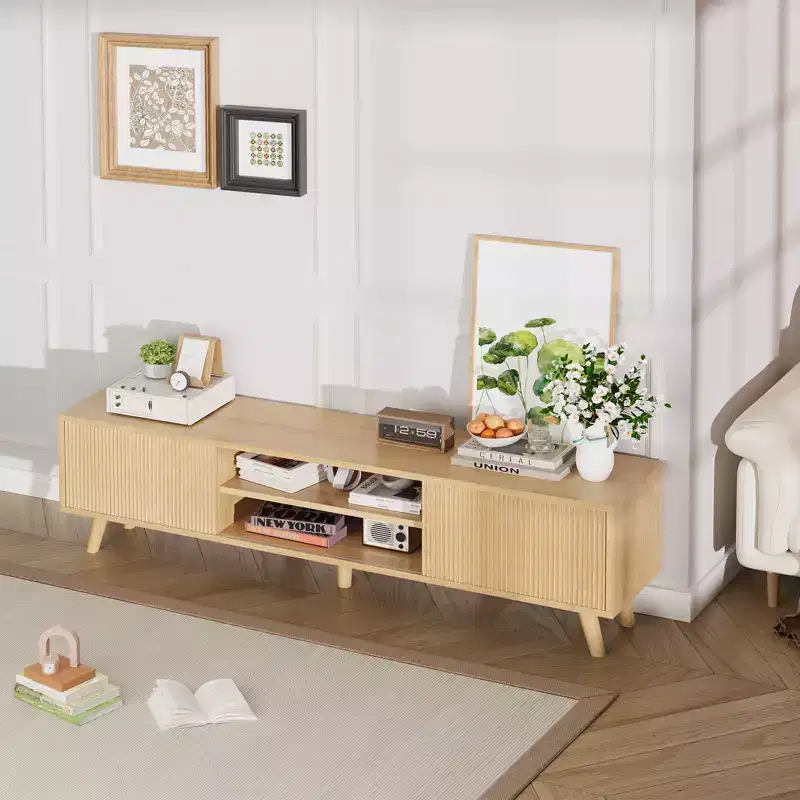 GDFStudio Avalon Wood Fluted Wave TV Stand for TVs up to 70 Inches