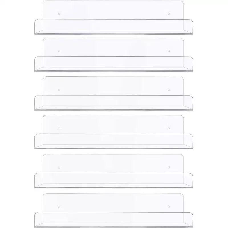 Sorbus 6 Pack Clear Wall Ledge Floating Shelf Rack Organizer - Perfect for Displaying books, decor, kitchen organization and more