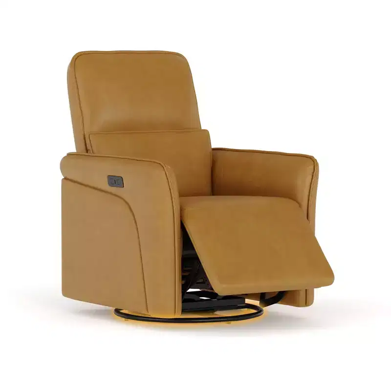 Power Recliner Chair with 360 Swivel & Charging, Electric Glider Rocker with Lumbar Support for Living Room or Nursery, Brown