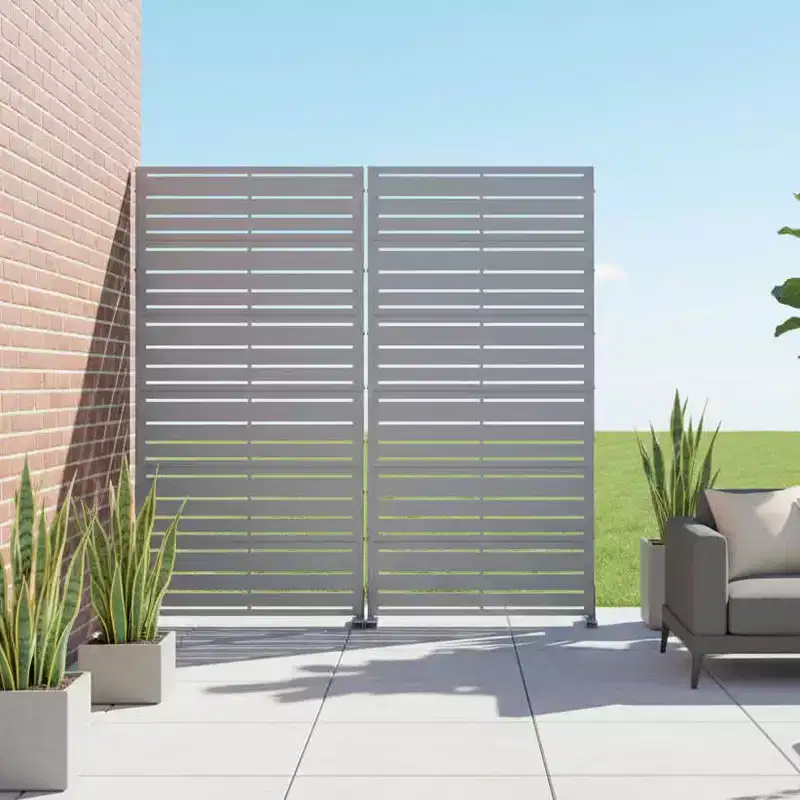 MAYEERTY Benjamin Wide-Narrow A Louvered Gray Galvanized Steel Room Divider, 72x35x16, 6-Piece Double-Sided Screen