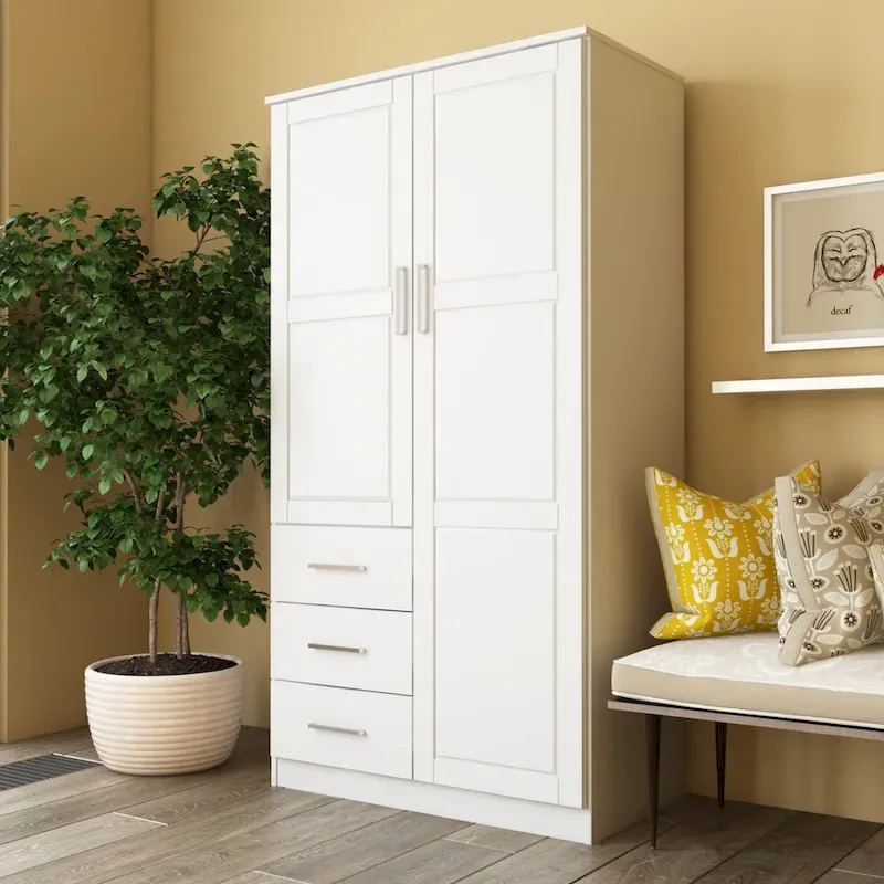 100% Solid Wood Metro Wardrobe Armoire – Solid Wood or Mirrored Doors, Multiple Finishes