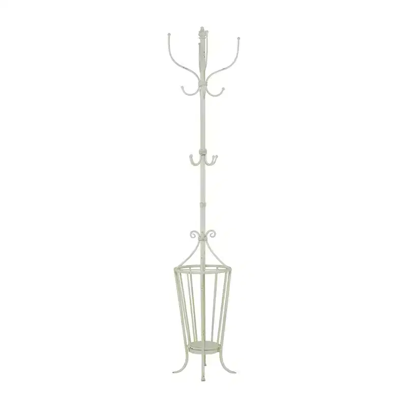 Farmhouse Metal Coat Rack White - Olivia & May: Umbrella Stand, Indoor Storage, No Assembly Required