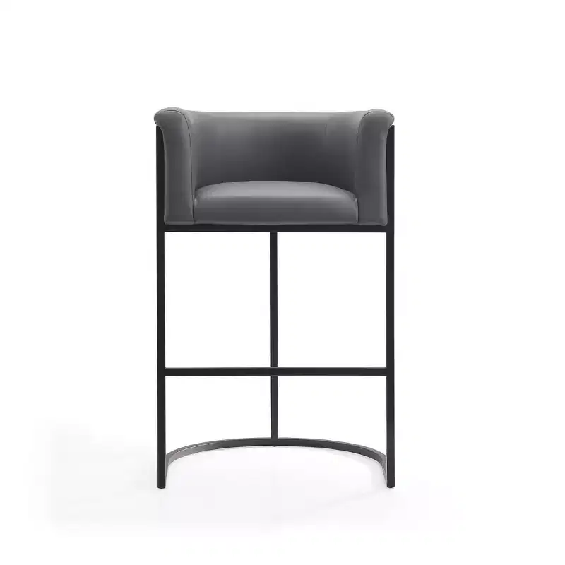 Mid-Century Modern Upholstered Metal Barstool Faux Leather 29.5