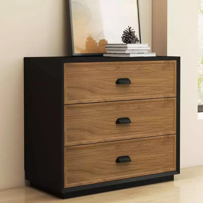 31.49 Modern 4-Drawer Vertical Chest Walnut Black Two-Tone Tall Dresser with Metal Cup Handles Gaoyangjiaju