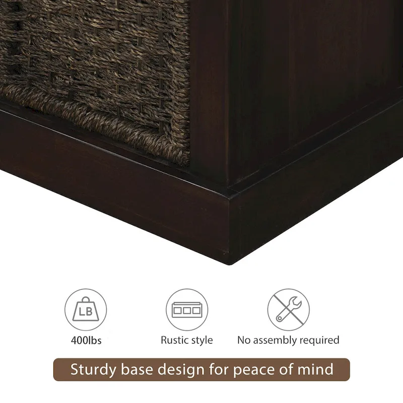 Entryway Bench with 3 Removable Rattan Baskets
