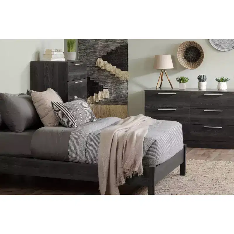 South Shore Step One Essential 6 Drawer Double Dresser: Gray Oak, Laminated Finish, Anti-Tip Hardware, 51.25" Width
