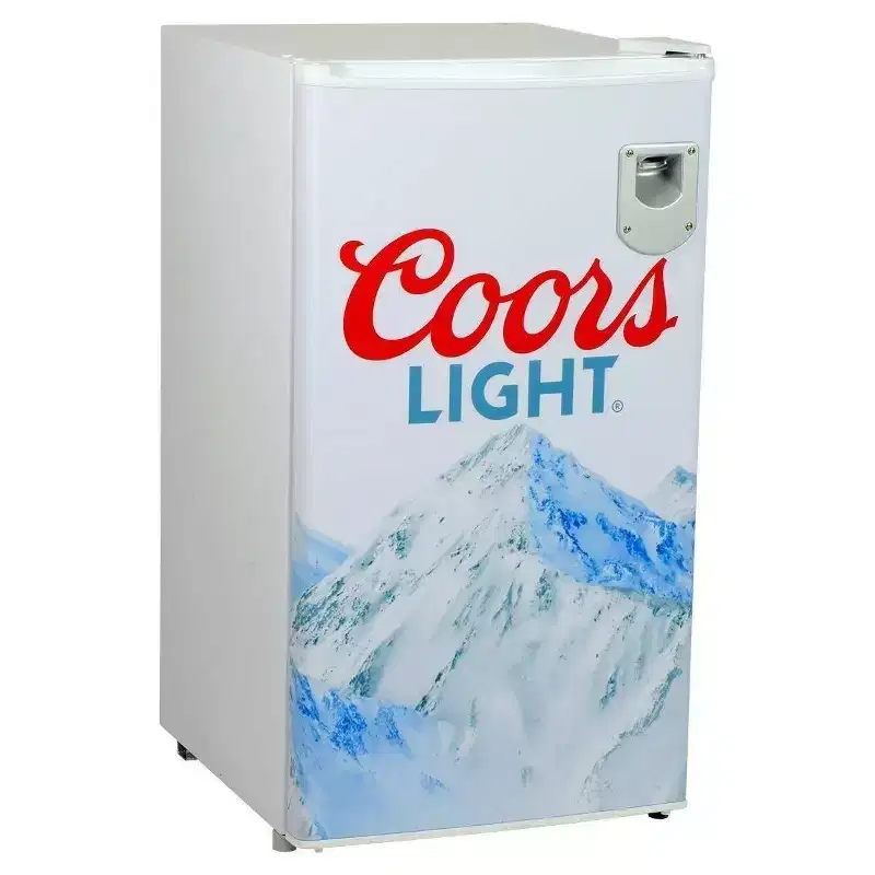 Coors Light Compact Fridge with Bottle Opener, 3.2 cu ft (90L) - White: Portable Dorm Refrigerator, Reversible Door