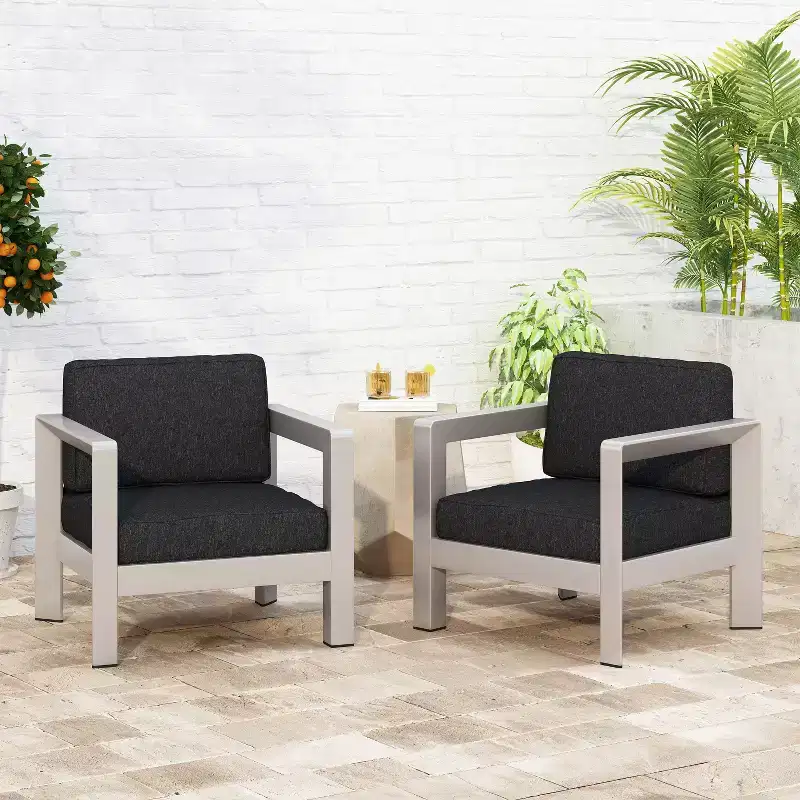 Christopher Knight Home Aviara Outdoor Modern Aluminum Club Chair with Cushions (Set of 2)